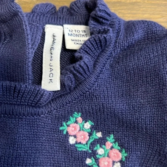 Janie and Jack Ruffle Top Floral Embroidered Blue White Stripe 12-18 months - Picture 2 of 4